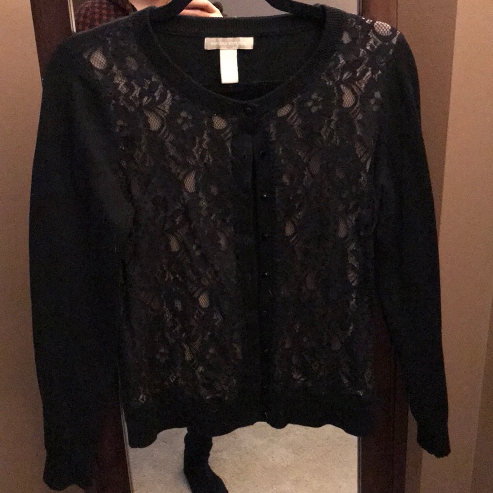 Banana republic black lace knit cardigan